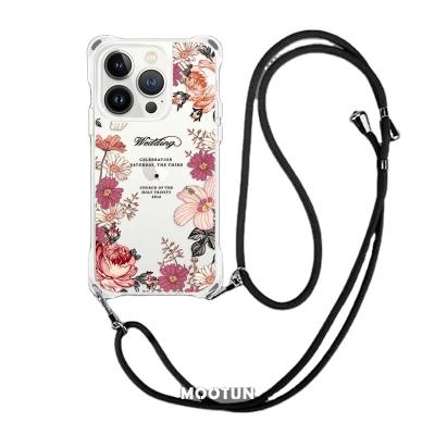 China Shockproof Flex-Impact Cushion TPU/PC Phone Case with Adjustable Cotton Strap Cross Body Phone Lanyard for iPhone for sale