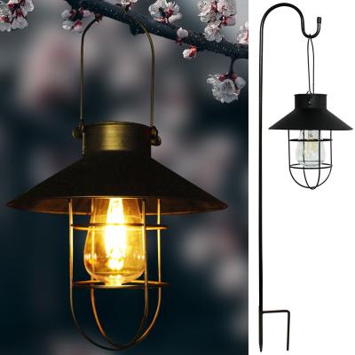 China Garden Waterproof outdoor hanging solar lantern garden decorative metal led lantern light with shepherd hook for sale