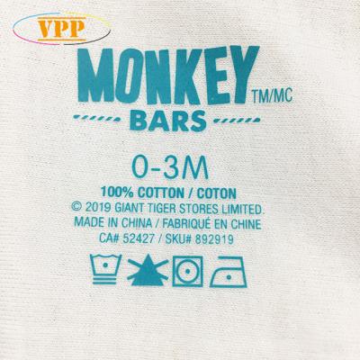 China Factory Wholesale Bulk Custom Branded PET Flim Iron On Size Tag Garment Washing Instruction Heat Transfer Neck Brand For Clothing for sale