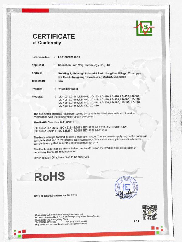 RoHS - Shenzhen Lord Way Technology Co., Ltd.