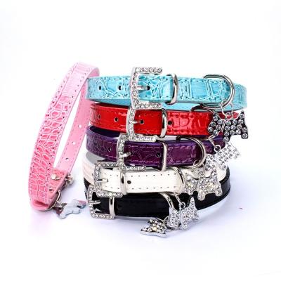 China JEWELED Small And Medium-Sized Dog Pu Pet Collar Belt Accessories Shiny Rhinestone Pet Collar Fashion Belt Dog Traction Rope for sale