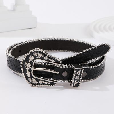 China Fashionable Punk Style Oil Drop Buckle Lock Belt Edge Bead Embossed Ladies Belts Adjustable Waistband Belts For Women Luxury Disegner for sale