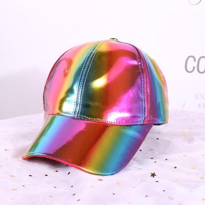 China Waterproof Hats Men Baseball Cap Waterproof Laser Leather Reflective Hat Fashion Trend Gradient Seven Color Leather Baseball Cap Wholesale for sale