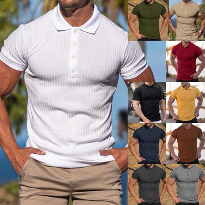 China Anti-wrinkle Cross-Border Foreign Trade Sports Fitness Leisure Stretch Vertical Bar Short-Sleeved Polo T Shirt For Men Oversize for sale