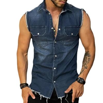 China Anti-Shrink European And American Cowboy Lapel Sleeveless Cardigan Tops Cross Borders T Shirt Design T Shirt Hip Hop for sale