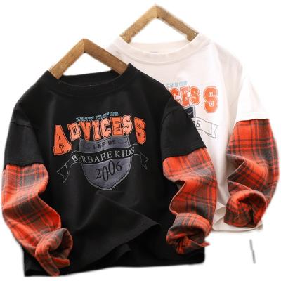 China Anti-Shrink Boys Long-Sleeved T-Shirt 2023 New Hoodie Double Layer Long Sleeve T Shirt Fashion Clothing Foreign Style Children Thin Top for sale