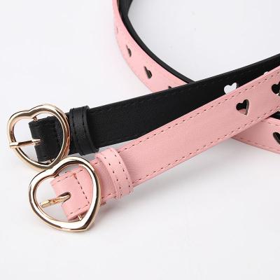 China Fashion.Casual 2023 New Simple Leisure Woman Belt Hollowed Heart Shape Waist Belts Women Ladies Solid Color Pu Pin Buckle Belt Designer for sale