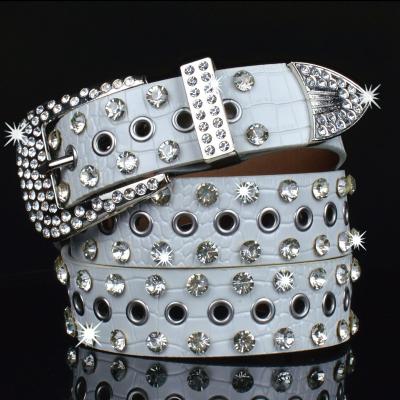 China Luxury Popular Fashion Leisure Pu Leather Diamond Crystal Luxury Belt Rhinestone Women Belts Fashion Shiny Rivet Studded Girls Belt for sale