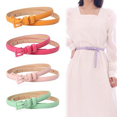 China Fashion.Casual 2023 New Small Square Buckle Belts For Girls High-End Candy Color Leather Belt Thin Decorative Vintage Belt for sale