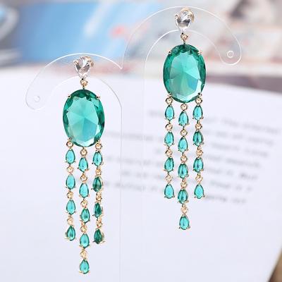 China TRENDY Customize Drop Earrings Luxury 18K Gold Tassel Cubic Zircon Jewelry Fashion Women Wedding Accessories for sale