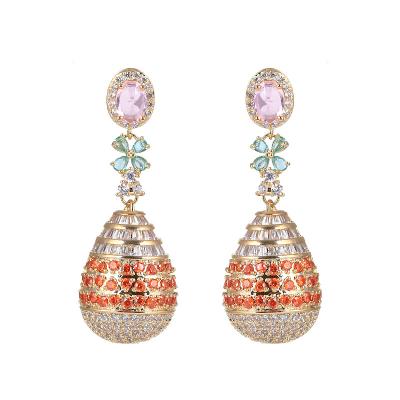 China Wholesale Luxury FASHIONABLE Water Drop Earrings Full Pave Zircon Women Gold Plated Brass Jewelry Fashion Earring for sale