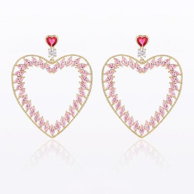 China Wholesale Anti Allergy Big Heart Stud Earrings For Women Luxury Jewelry High Quality Cubic Zircon Stud Earrings for sale