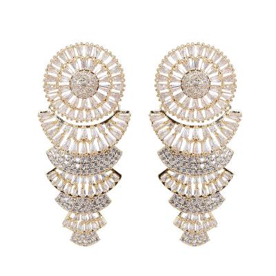 China Wholesale Romantic Luxury Gold Plated Fashion Wedding Jewelry Women Summer Style Zircon Dress Drop Earrings for sale