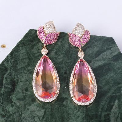 China TRENDY Customize Tourmaline Earrings Large Water Drop Earrings For Women Fine Wedding Gold Plated Jewelry for sale