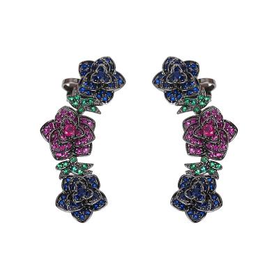 China Anti-Allergy Customize Fashion Camellia Cuff Earrings Beautiful Women Wedding Jewelry Paved CZ Stone Earrings Luxury Accessories for sale