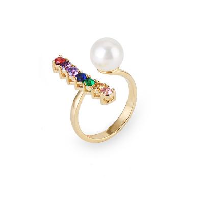 China Trendy Fashion Micro Pave Open Bar Pearl Ring For Women for sale