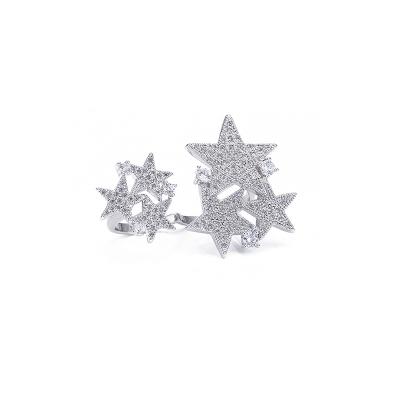 China Fashionable Newcomer CZ Stars Two Open Finger Ring For Women for sale