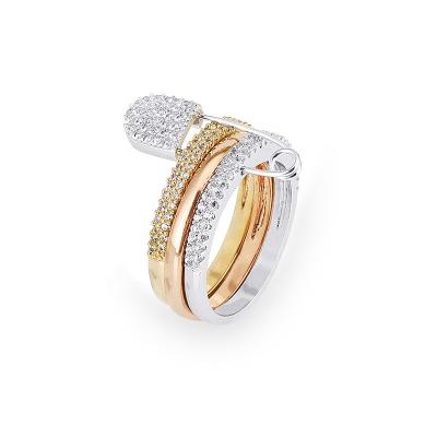 China Trendy Unique Three Colors Crystal Rose Gold Silver Rings Set with Pin for sale