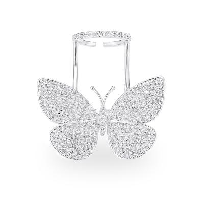 China Anti-Allergy Movable Long Finger Zircon Rhodium Plated Butterfly Ring for sale