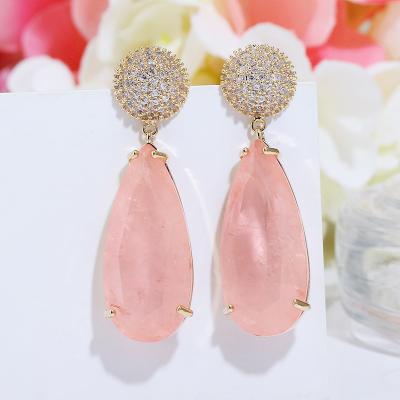 China Fashionable Wholesale Custom Made High Quality Pink Gemstone Earrings Women for sale