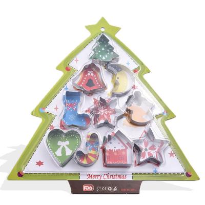 China 10 Pieces Stainless Steel Cookie Mold Combination Christmas Tree Multi-shape Cookie Cartoon Cake Mold Christmas Mold for sale