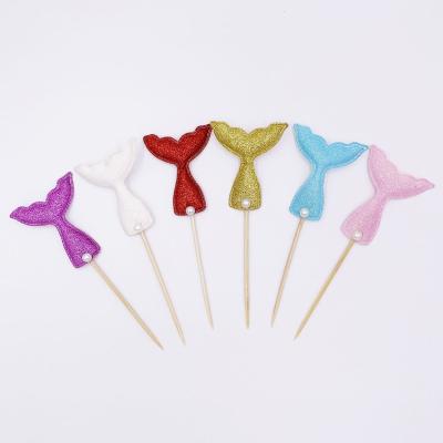 China Wholesale Hot Cloth Party Cake Decorations Baking Tools Cake Accessories Shiny White Red Gold Pink Blue Mermaid Tail Cupcake Toppers for sale