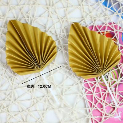 China Hot New Paper Fans Paper Cake Decoration For Party Supplies Happy Birthday Pink Gold Fan Cake Baking Folding Toppers for sale