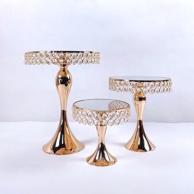 China Stocked Customized Hot Wholesale Wedding Party Supplies Baking Home Set Crystal Wedding Cake Dessert Stand Gold Decorating Tools for sale