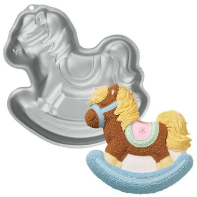 China Viable Sale Aluminum Wooden Horse Shaped 3D Cake Pan Cartoon Baking Cake Pan for sale