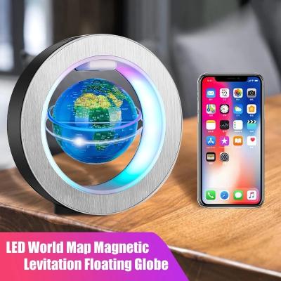 China Modern Air Suspended Magnetic Levitation World Map Globe Floating Rotation with LED Lights for Learning Teaching Demo Office Desk for sale