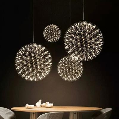 China Zhongshan Modern Lighting Starry Pattern Room Wholesale LED Sparkle Fireworks Ball Chandelier Stainless Steel Chandelier for sale