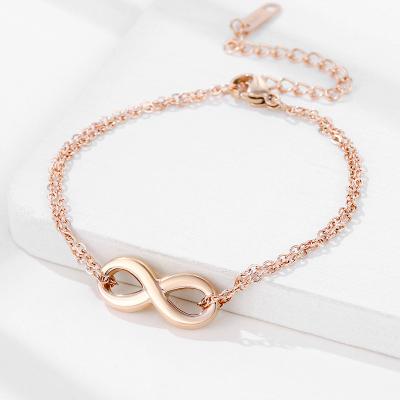 China 2022 High Quality Hot Selling CLASSIC Stainless Steel Double Chain Bracelet With Number 8 Charm For Women And Girls for sale