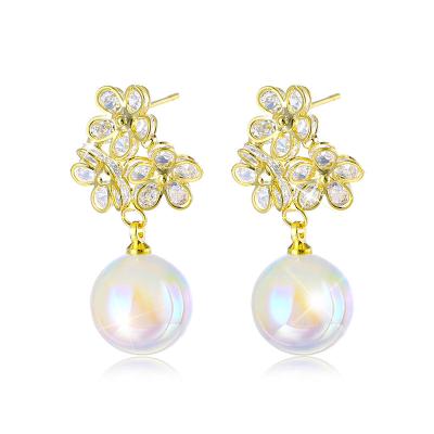 China FASHIONABLE Wholesale New Women's Flower Brincos Gold Pearl Ear Stud For Girl Gifts Jewelry Drop Stud Earrings for sale