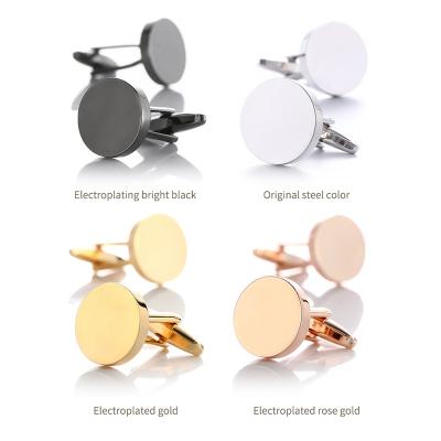 China Wholesale Custom Stainless Steel Cufflink Logo Cufflinks Stainless Steel Round With Mirror Polish Jewelry DIY Making Luxury Men Cufflinks for sale