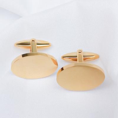 China Custom Logo Stainless Steel Cuff Links Oval Stainless Steel Cufflink With Mirror Polish DIY Jewelry Making Men Cufflinks Wholesale for sale