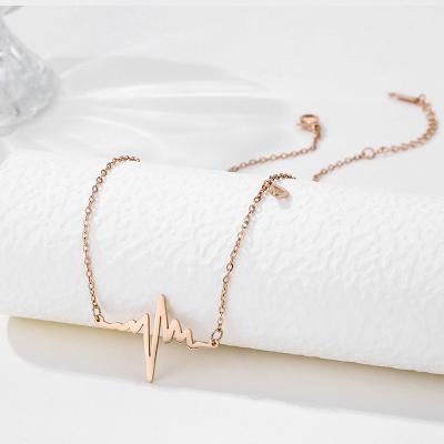 China CLASSIC Exquisite Clavicle Chain ECG Pendant Necklace For Female Stainless Steel Personality Design 18k Gold Plated Jewelry for sale