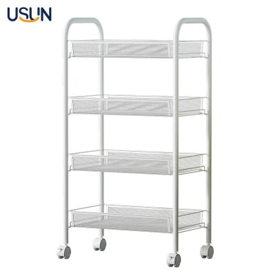 China USUN Sustainable Mesh Home Mobile Cart With Casters Powder Coated Kitchen Storage Metal Rack for sale