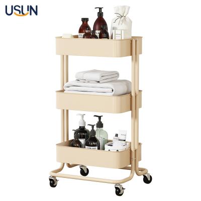 China Multifunctional Storage USUN Lasker Utility Metal Dolly Rolling Flower Kitchen Storage Cart with Wheels for sale