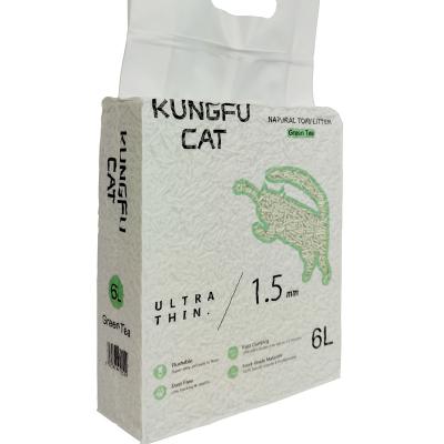 China Lovepet's Group Cat Litter Sales Kungfu Cat Litter Forming Solid Easy-To-Scoop Viable Liquid Absorbent Green Tea Compact Mass for sale