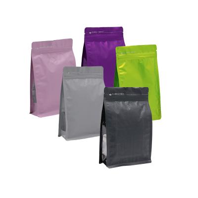 China Matte Printing Square Bulk Zipper Aluminum Foil Flat Bottom Recyclable Wholesale Coffee Bag With Valve And Logo for sale