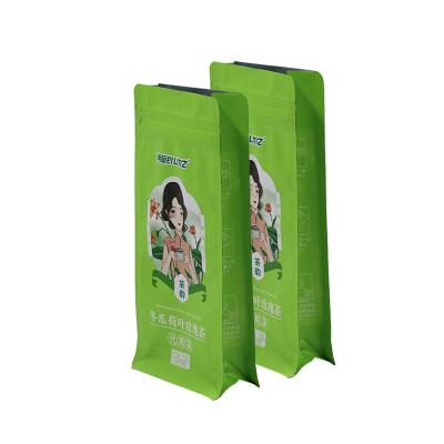 China Recyclable Customize Printing Biodegradable Zipper Aluminum Foil Stand Up Flat Bottom Pouch Tea Bag for sale