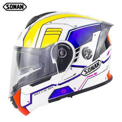 China 2021 Newest Motorcycle Helmets Dual Lens Flip up Casco with Big Spoiler Modular capacates SOMAN SM965 for sale