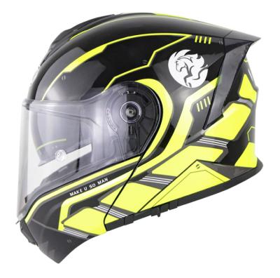 China Flip up motorcycles helmets accessories full-face modular helmet fluorescent coating yellow motorcycle helmet for sale