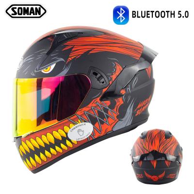 China Newest Built-in BT Motorcycle helmets full face casco with big Spoiler Double lens SOMAN SM968 for sale