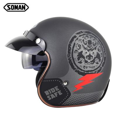 China Retro 3/4 Open Face Helmet & Sun Visor Adult Motorcycle Cafe Racer Scooter Helmet Retro Half Casco Men Women ATV Moped Scooter for sale