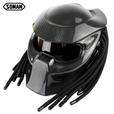 China Soman SM957 Carbon Fiber Full Face Motorcycle Helmet Predator Style Casco with Laser red Light for sale