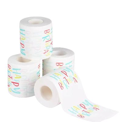 China Daily Household Factory Wholesale Custom 3 Ply Printed Happy Birthday Party Toilet Paper Gag Gift Decoration Paper Funny Bathroom Tissue for sale