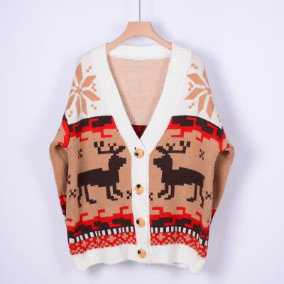 China Wholesale Anti-wrinkle Single Breasted Ugly Christmas Sweaters for Women and Girls Jacquard Knitted Cardigan Open Front for sale