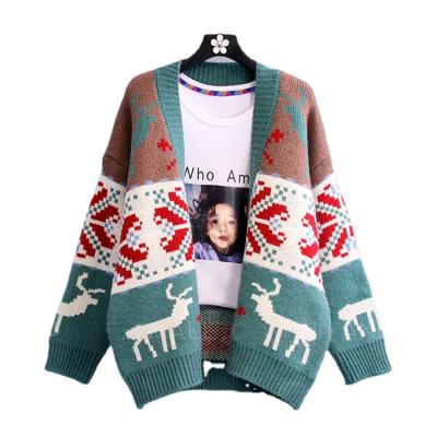 China Custom knitting cardigan Open Front With Button Deer Snowflake Pattern Autumn Christmas Sweaters For Women Anti-wrinkle for sale