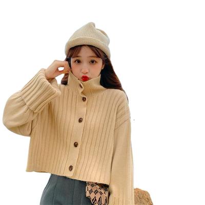 China Anti-wrinkle Factory Outlet Autumn Streetwear Solid Button Up Collar Rocket Sleeve Cardigan Sweater Coat for sale